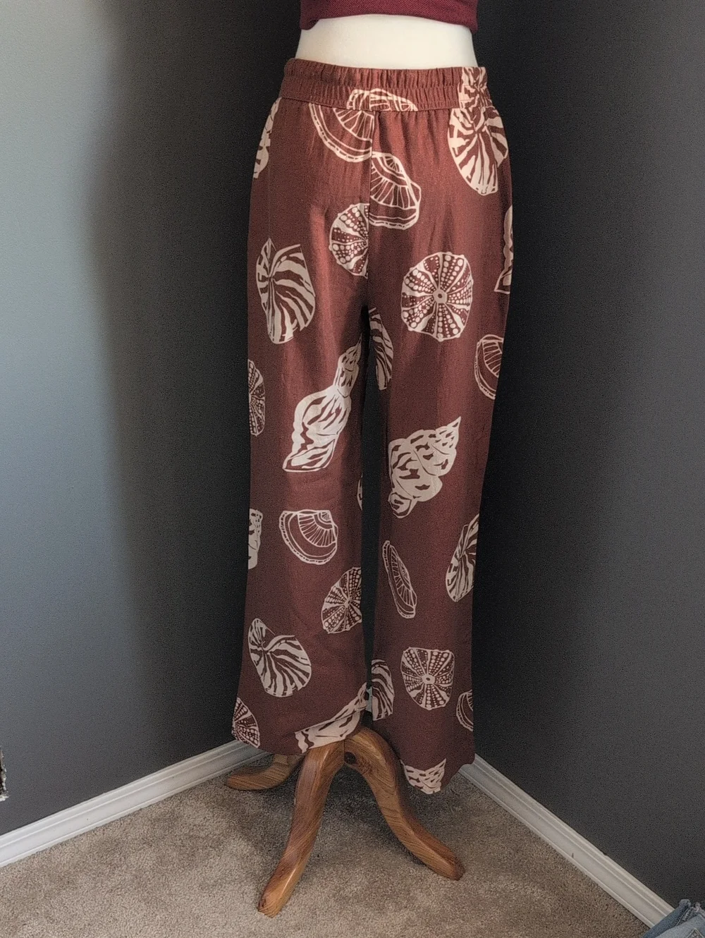 Rachel Zoe Rust and Cream Shell-Print Wide Leg Pants S - Picture 4 of 13